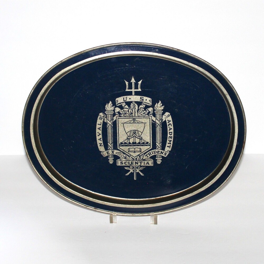 US Naval Academy Seal vintage tray metal blue military Navy